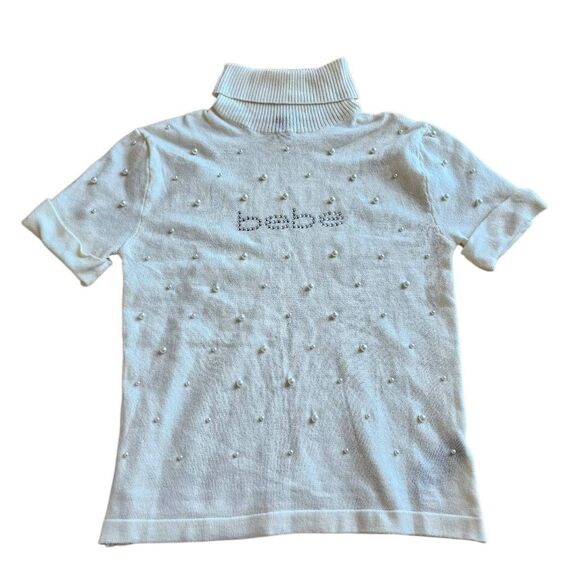 Bebe y2k Sz L ivory Rhinestone sweater top - Picture 1 of 7